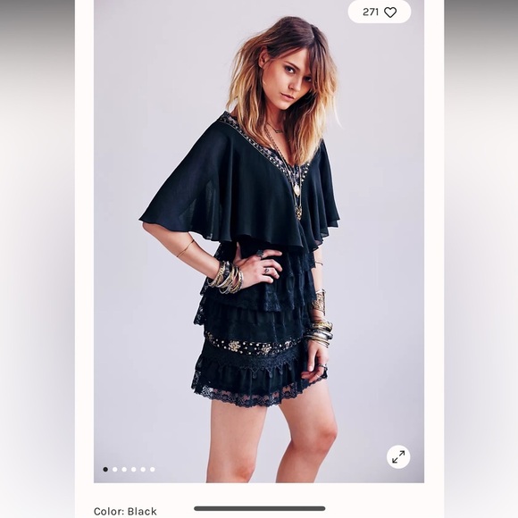 Free people capelet tiered mini dress in black 2 - Picture 5 of 8